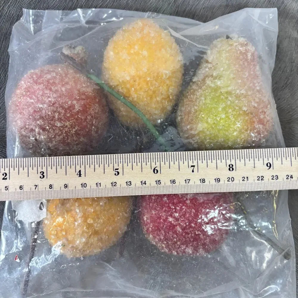 Sugared Fruit Floral Picks Decor Lot of 5 Orange Lemons Apple Pear Christmas VTG